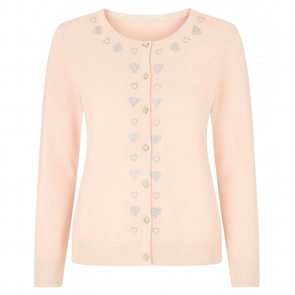 NWT After Monday Sweater Cardigan Petite Lg PL Blush Pink Silver hearts feminine